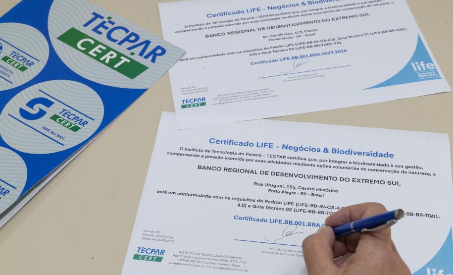 Conservação da biodiversidade: Tecpar certifica BRDE por práticas sustentáveis